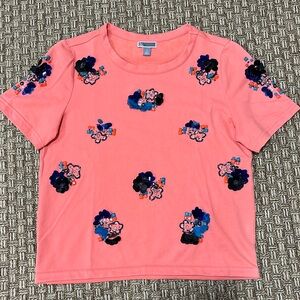 Chelsea28 coral floral bead & sequins tee shirt, size XS.